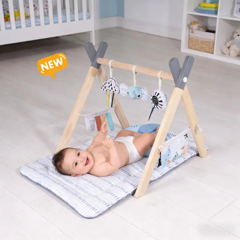 אונירסיטה ומשטח פעילות מעוצב לתינוק בשילוב קשת עץ