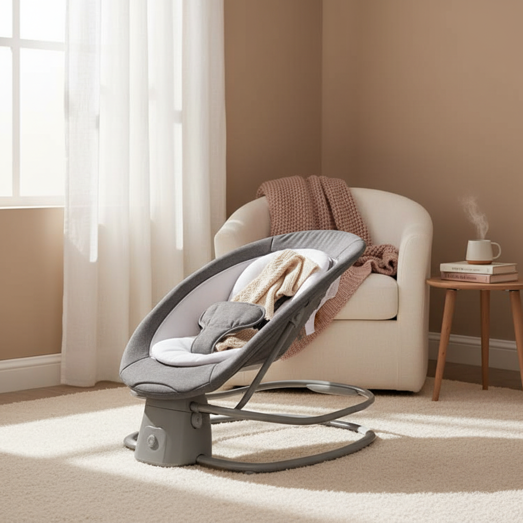 מאסטלה 4 ב-1 – נדנדה חשמלית וטרמפולינה עם מגש אוכל נשלף