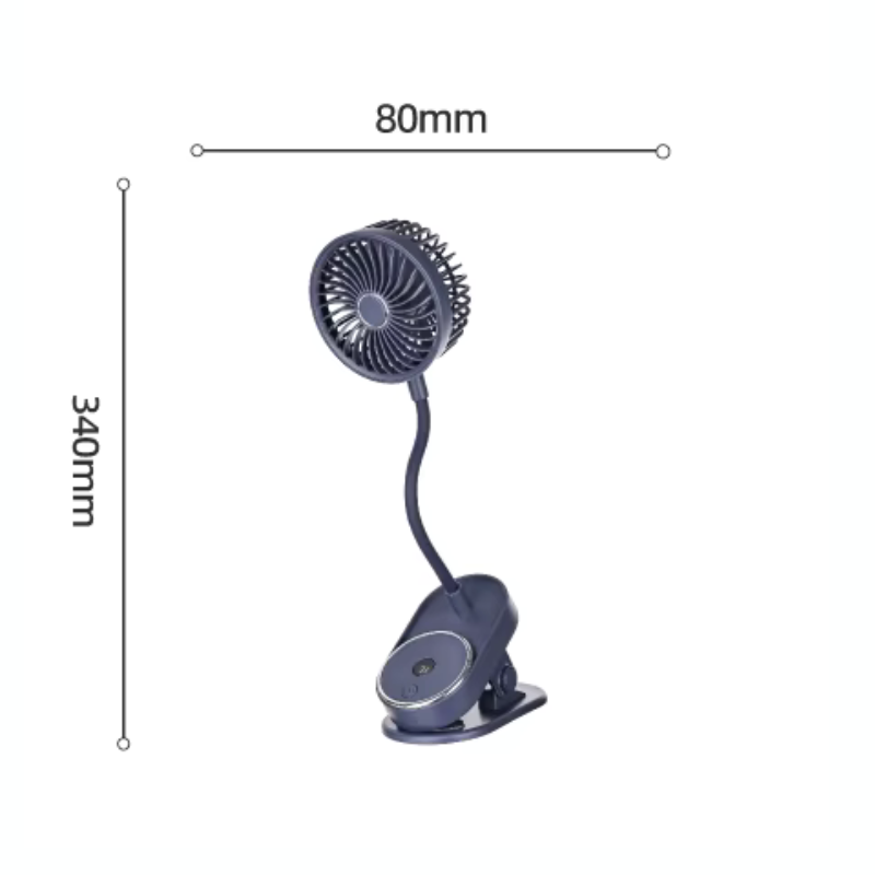 מאוורר קליפס נטען שחור עם צוואר גמיש USB – 3 מהירויות