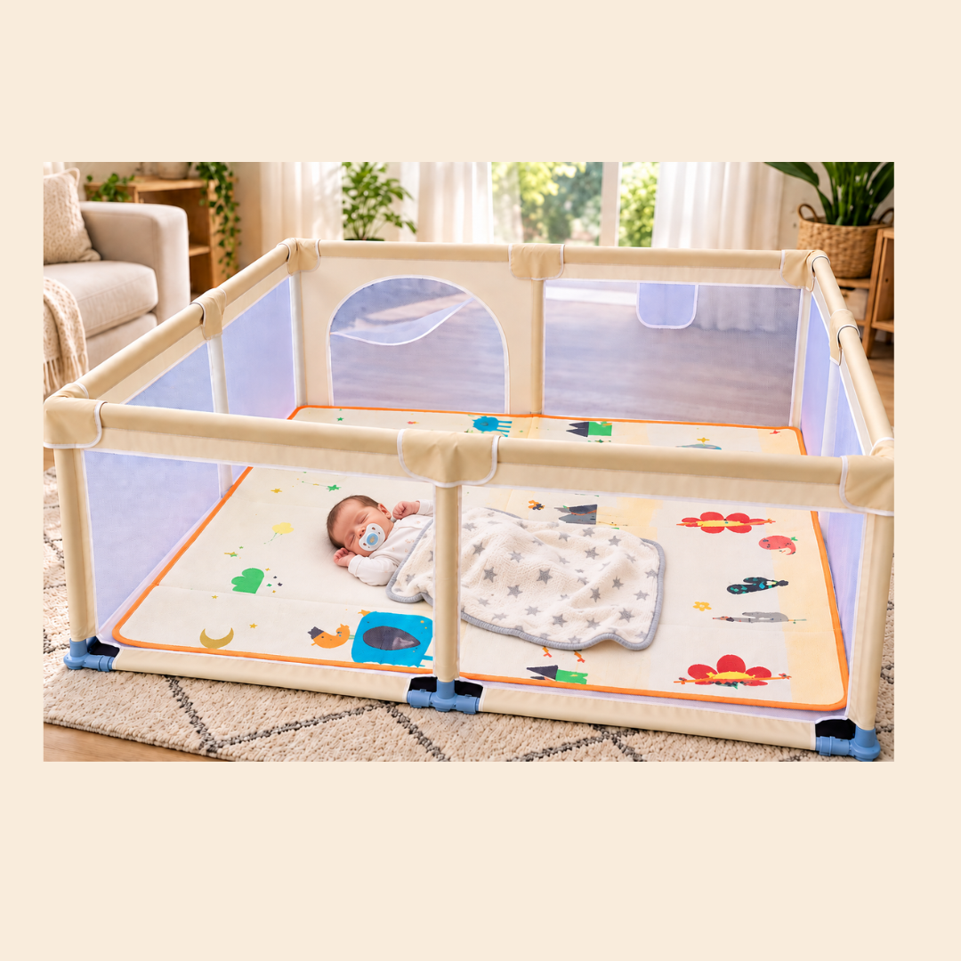 גדר פעילות מתקפלת לתינוקות 180×200 ס״מ – עם שטיח פעילות, כדורים