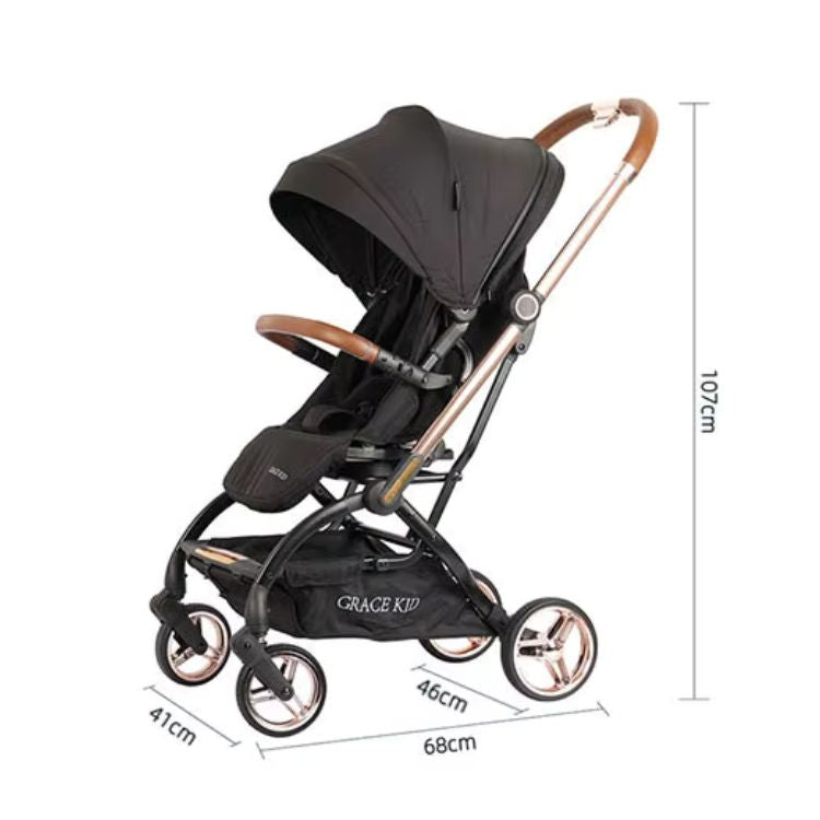 מיניגו – טיולון קיפול אוטומטי מסתובב 360, שחור עם שילדה רוז גולד | טיולון