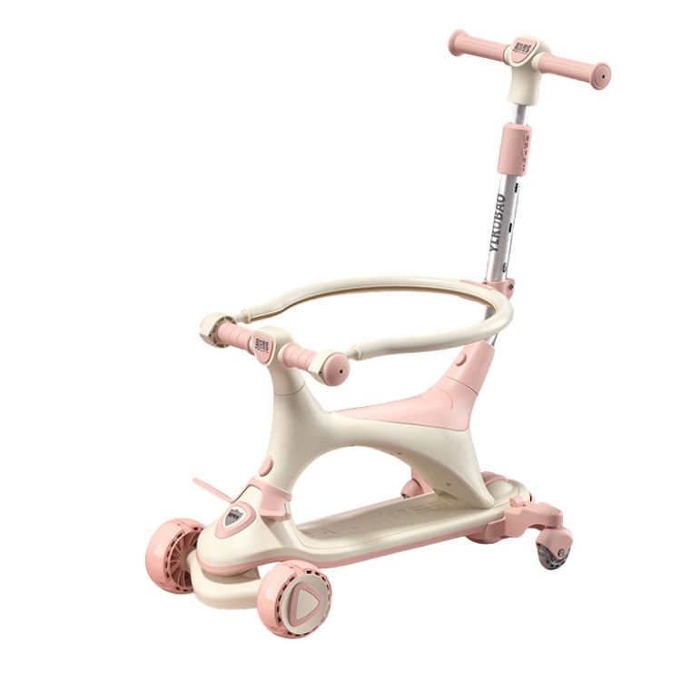 קורקינט YL-688 5 ב1 ורוד עם מושב וגלגלים מאירים