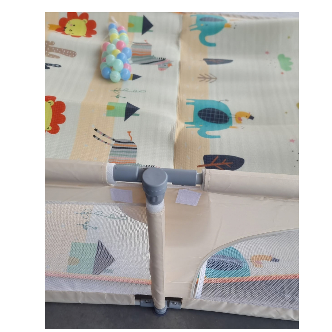 גדר פעילות מתקפלת לתינוקות 180×200 ס״מ – עם שטיח פעילות, כדורים