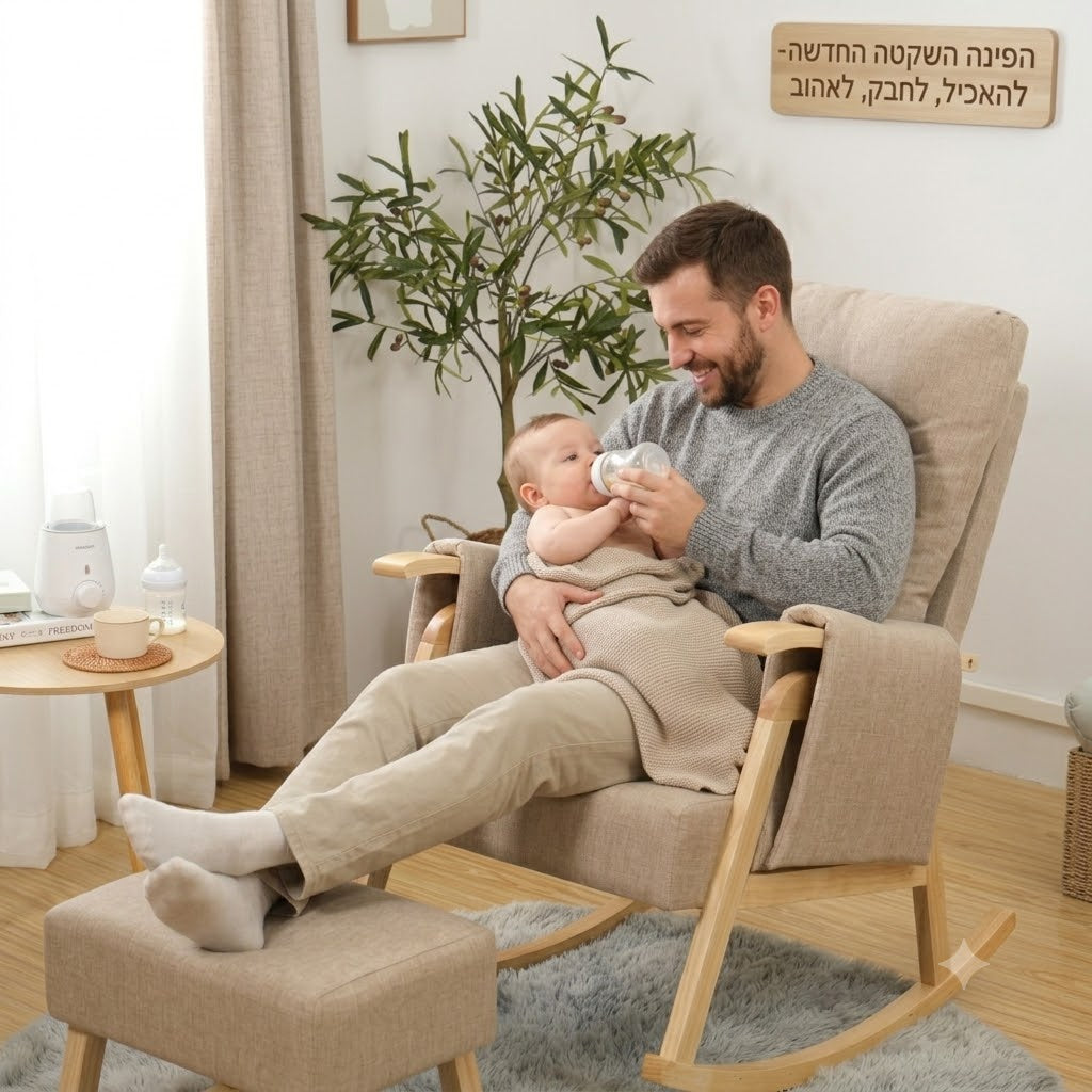 כורסת הנקה ונדנדה יוקרתית עם הדום תואם וגב מתכוונן ל־5 מצבים