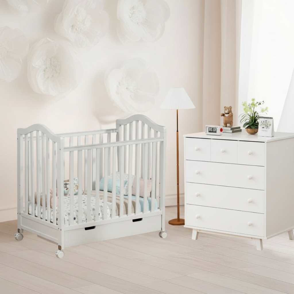 מיניגו – סט מיטה ושידה | חדר תינוק לבן