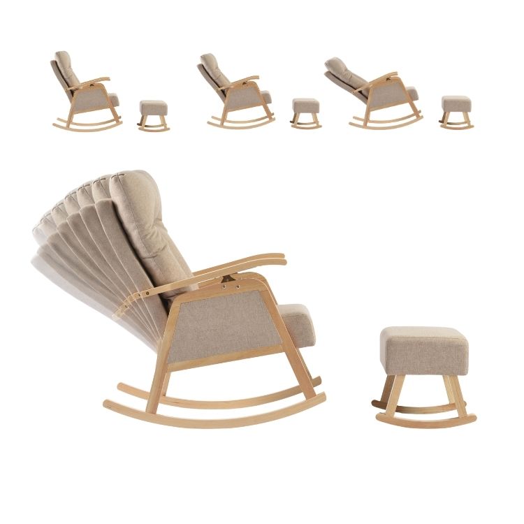 כורסאת הנקה נדנדה בז’ עם גב מתכוונן והדום מתנדנד