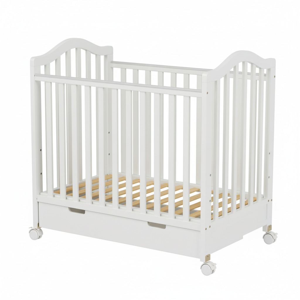 מיטה לתינוקות עם מגירת אחסון – קומפקטית צבע לבן