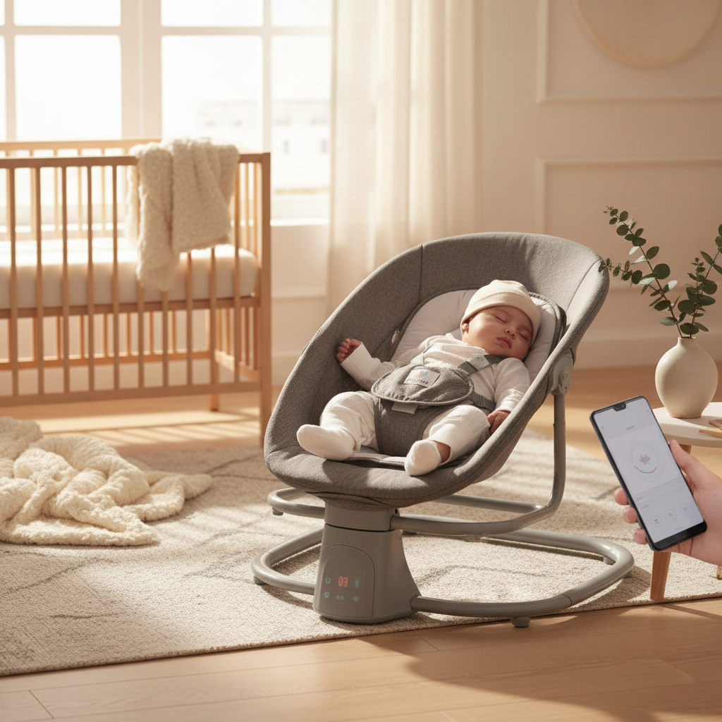 מאסטלה 4 ב-1 – נדנדה חשמלית וטרמפולינה עם מגש אוכל נשלף