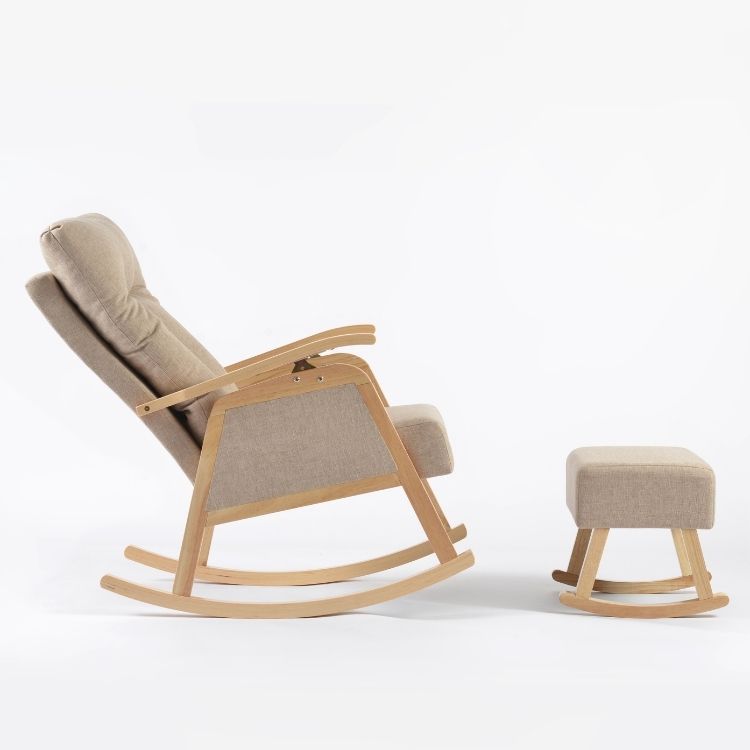 כורסאת הנקה נדנדה בז’ עם גב מתכוונן והדום מתנדנד