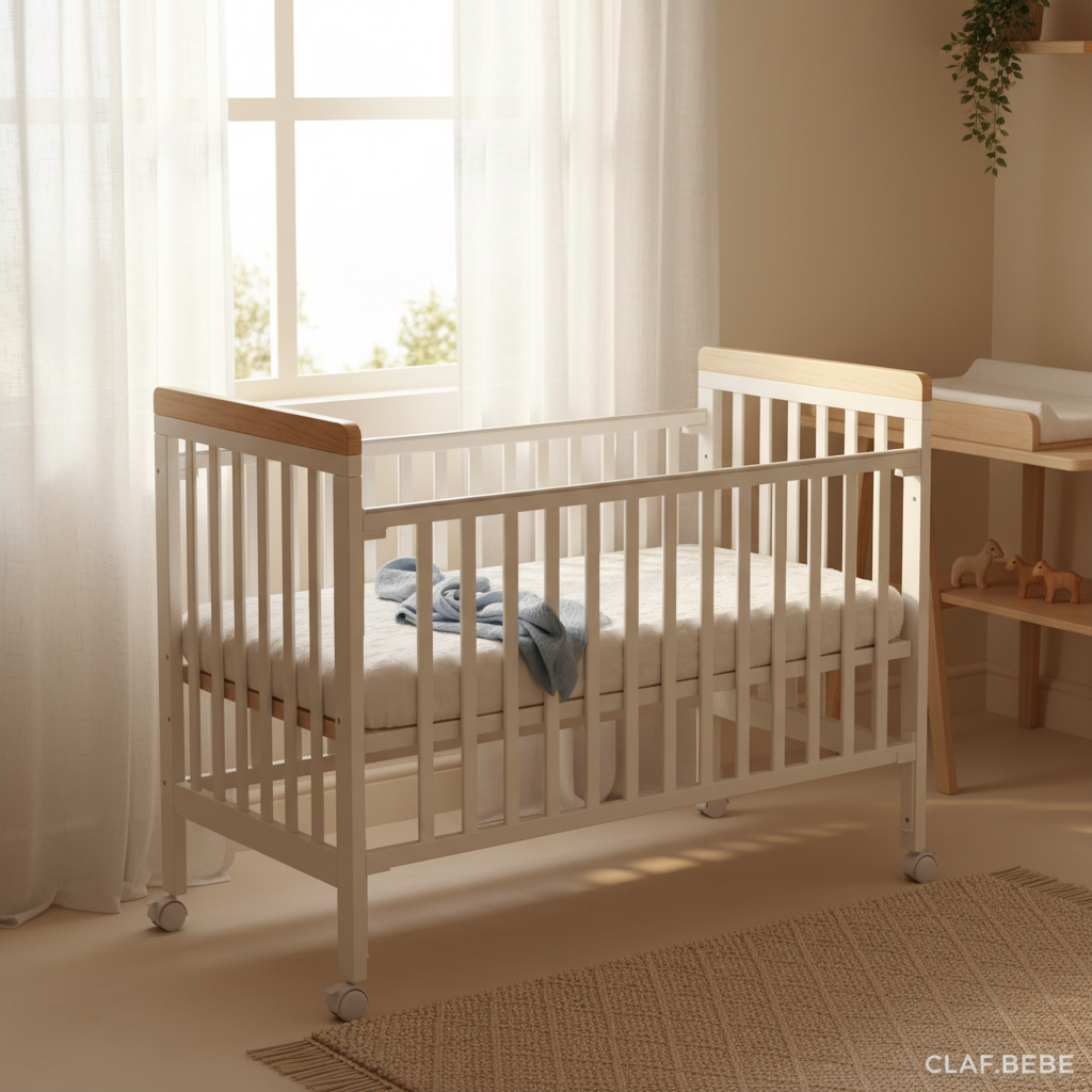 מיניגו – מיטת תינוק מעץ מלא, לבן עם שילוב עץ | מיטת תינוק