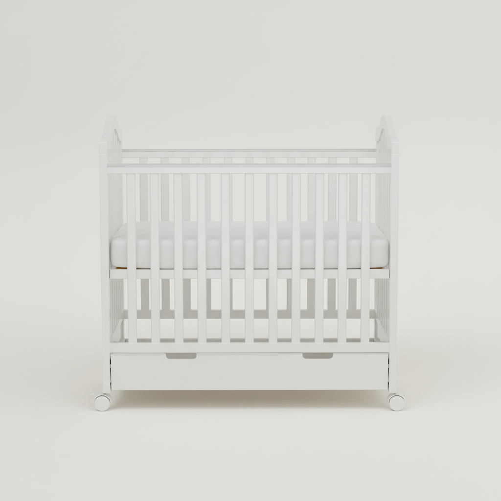 מיטה לתינוקות עם מגירת אחסון – קומפקטית צבע לבן