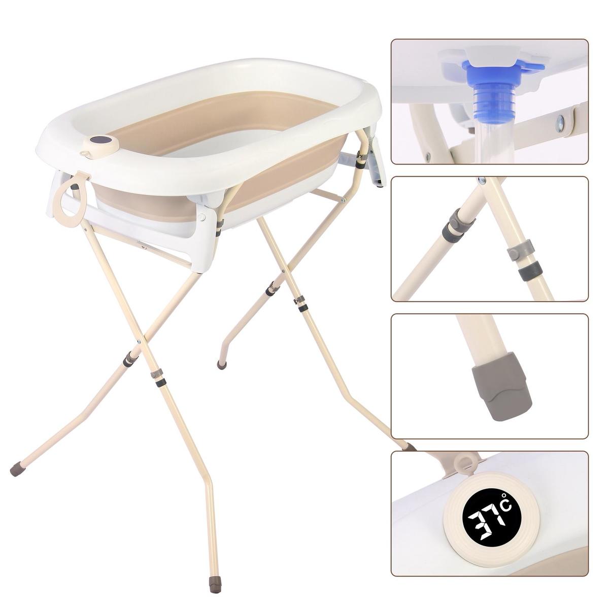 אמבטיית סיליקון מתקפלת ענקית עם מעמד צבע בז׳