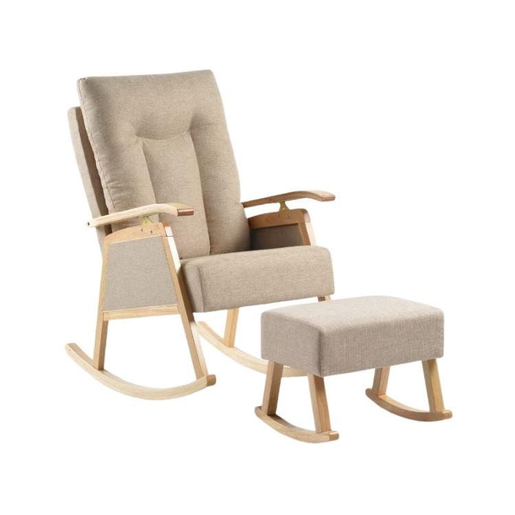 כורסאת הנקה נדנדה בז’ עם גב מתכוונן והדום מתנדנד