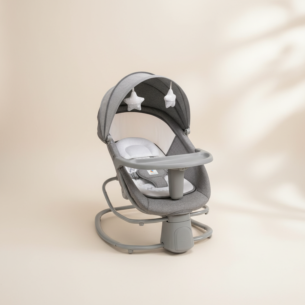 מאסטלה 4 ב-1 – נדנדה חשמלית וטרמפולינה עם מגש אוכל נשלף