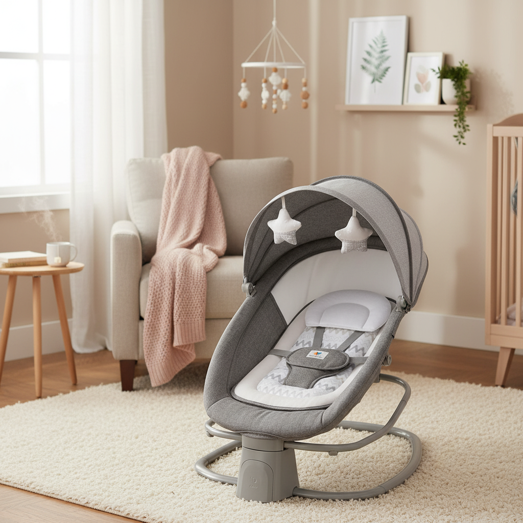 מאסטלה 4 ב-1 – נדנדה חשמלית וטרמפולינה עם מגש אוכל נשלף