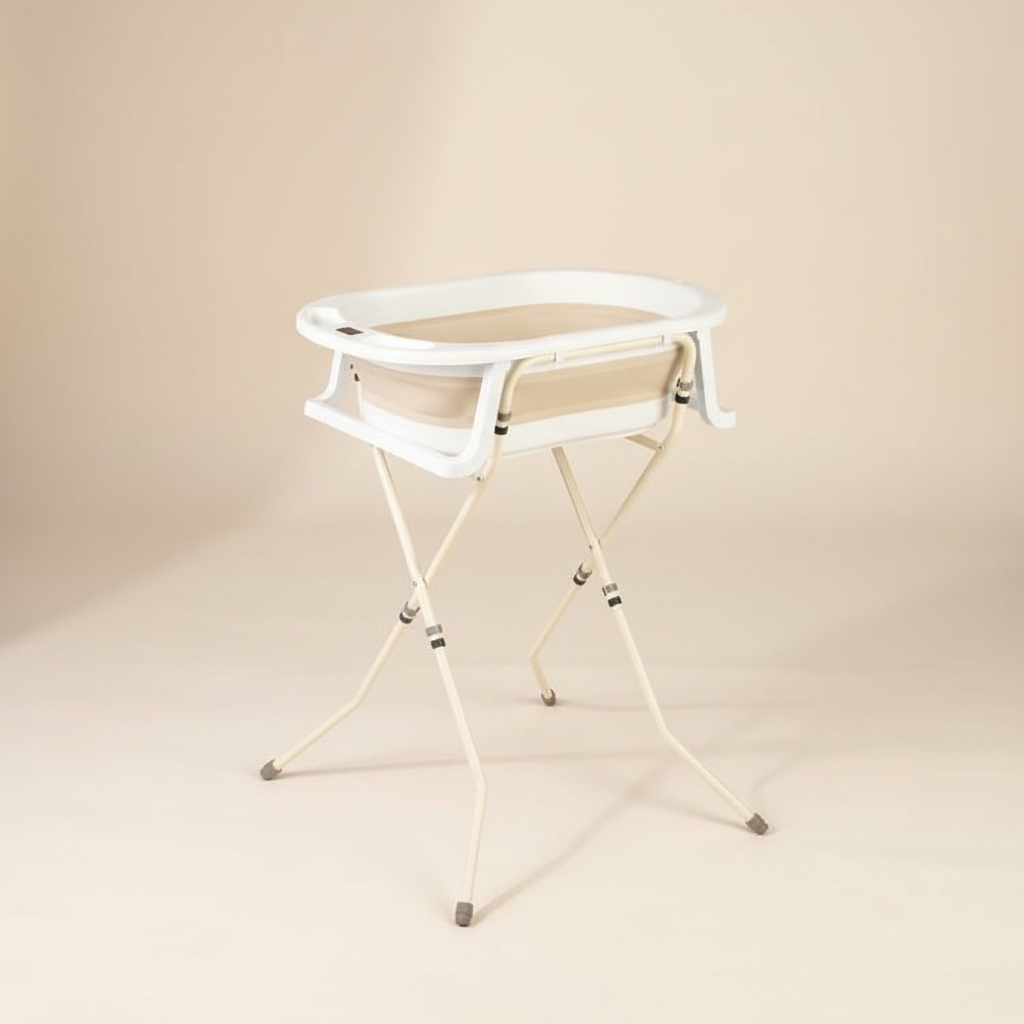 אמבטיית סיליקון מתקפלת – מעמד מתקפל ומד חום, בז׳ | אמבטיה לתינוק