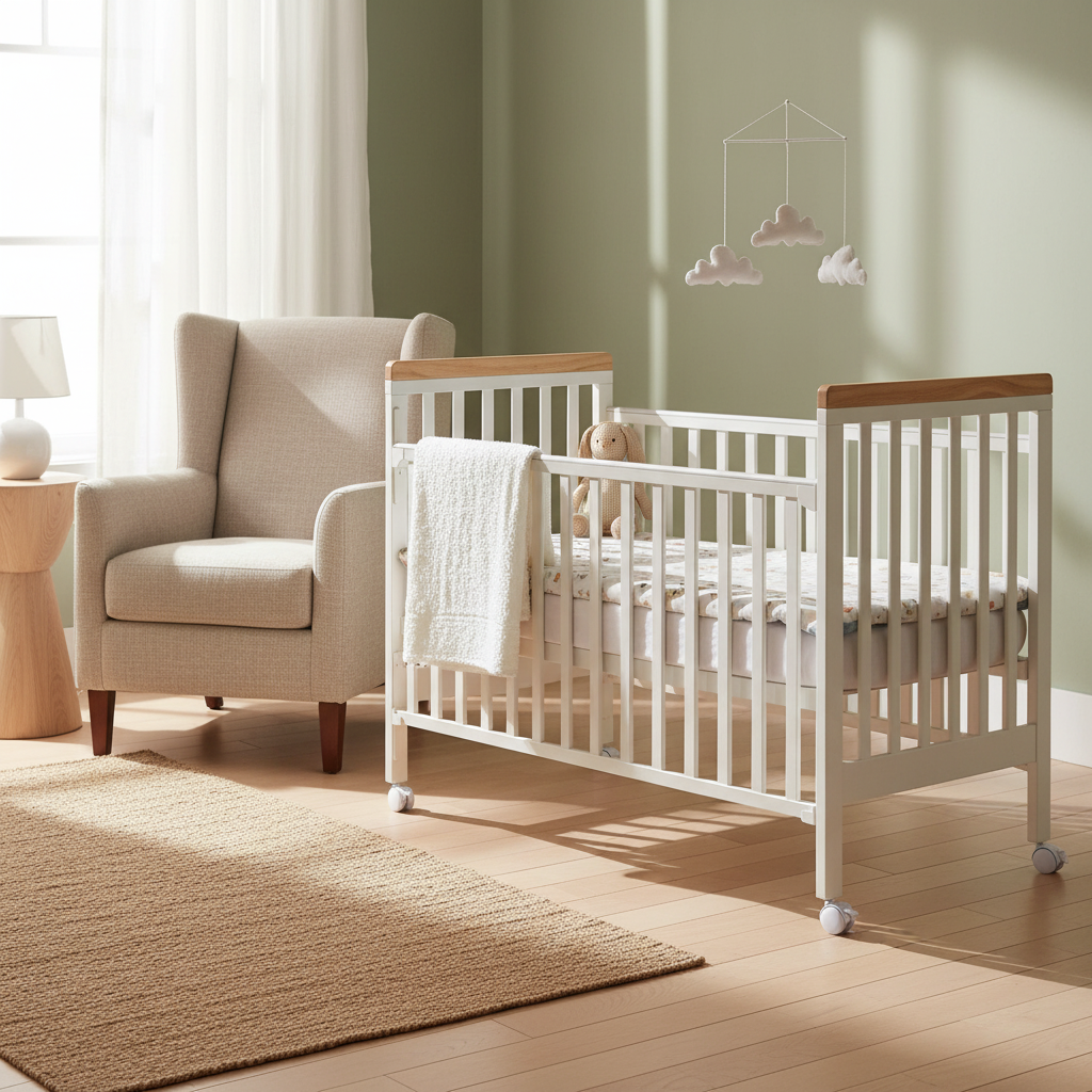 מיניגו – מיטת תינוק ושידת החתלה לבן שילוב עץ | חדר תינוק