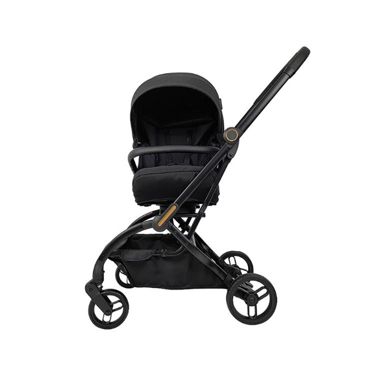 מיניגו – טיולון קיפול אוטומטי מסתובב 360, שחור עם שילדה רוז גולד | טיולון