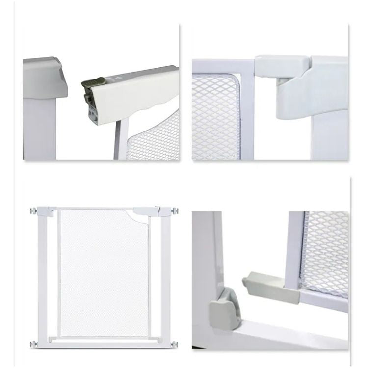 שער בטיחות רשת ללא קדיחה – מנגנון נעילה אוטומטי, לבן | שערי בטיחות