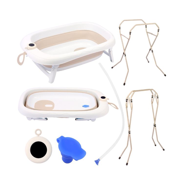 אמבטיית סיליקון מתקפלת ענקית עם מעמד מיניגו – צבע בז׳