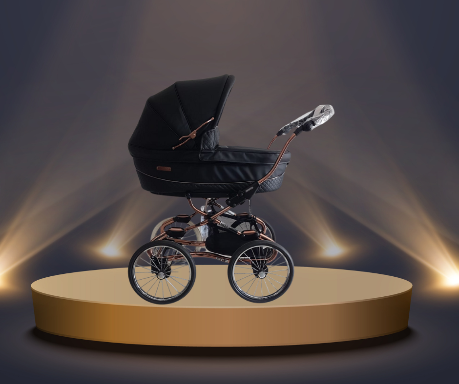 בבהקאר סטיילו – שחור עם שילדה רוז גולד | עגלת תינוק