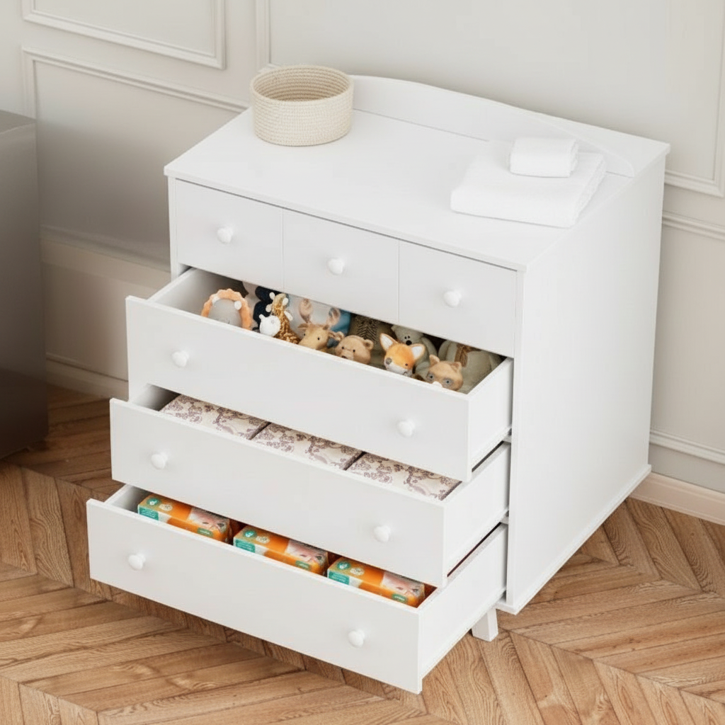 מיניגו – מיטת תינוק ושידת החתלה לבן שילוב עץ | חדר תינוק