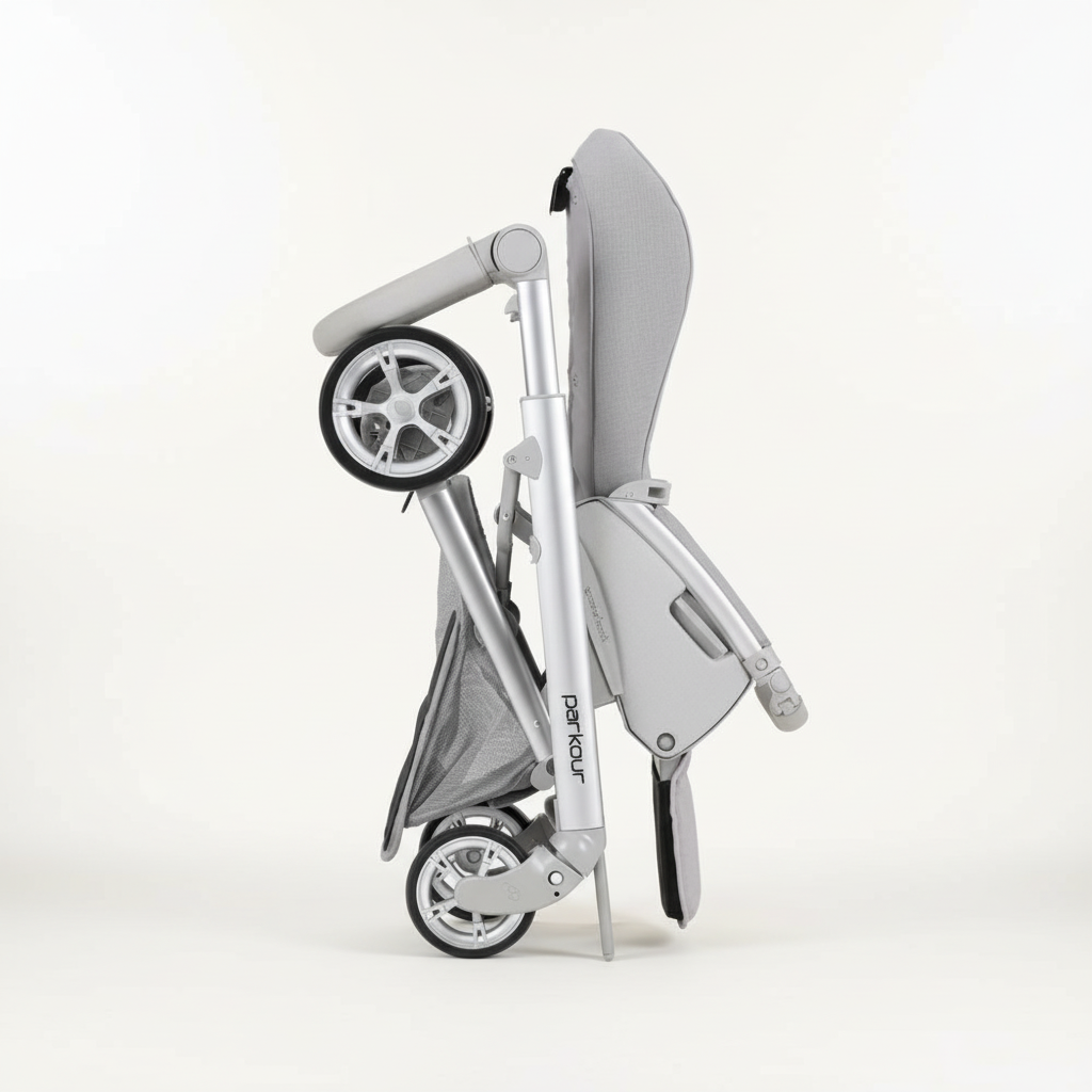 בבהקאר פארקור 051 – אפור דמוי עור | עגלת תינוק