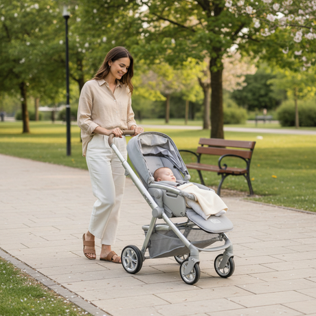 בבהקאר פארקור 051 – אפור דמוי עור | עגלת תינוק
