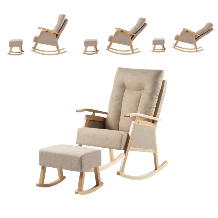 כורסאת הנקה נדנדה בז’ עם גב מתכוונן והדום מתנדנד