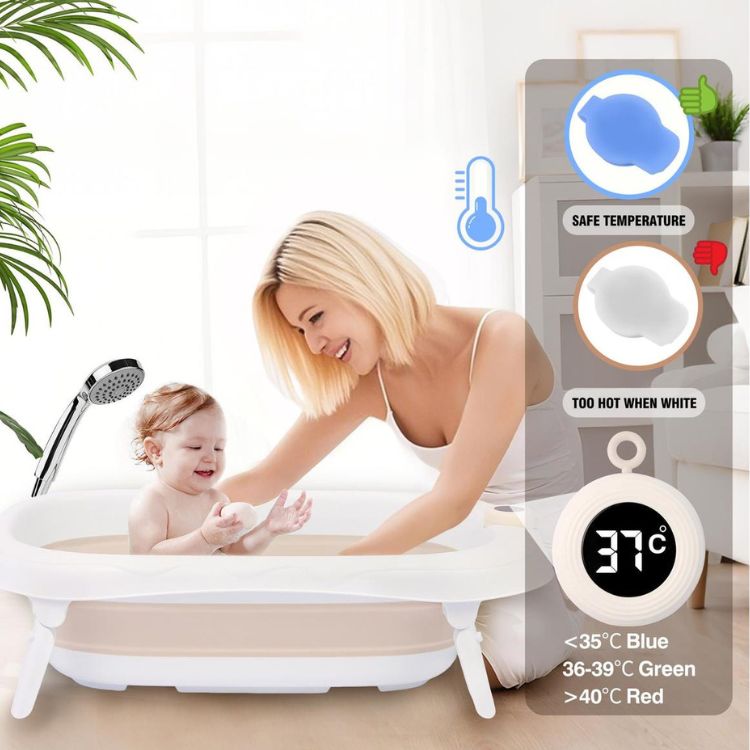 אמבטיית סיליקון מתקפלת ענקית עם מעמד מיניגו – צבע בז׳