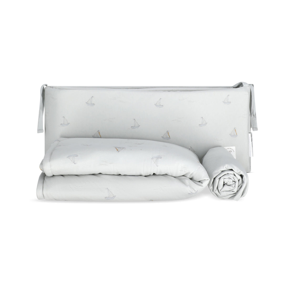 סט מצעים למיטת תינוק מיננה תכלת עם הדפס סירות