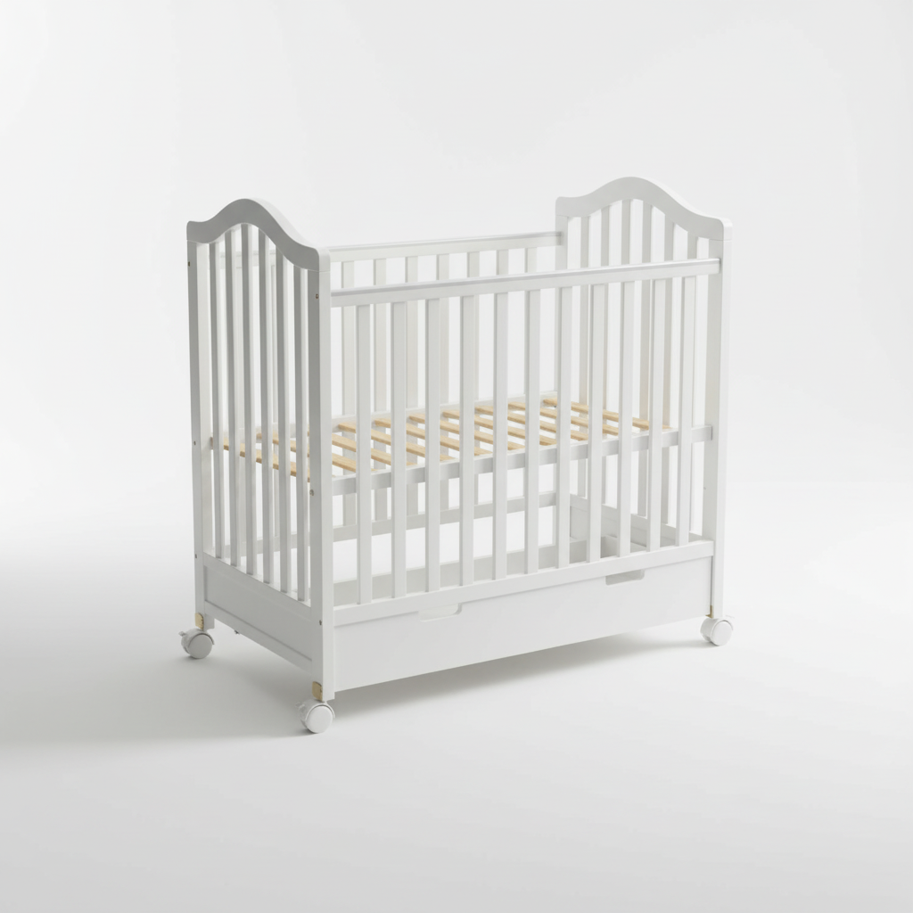 מיטה לתינוקות עם מגירת אחסון – קומפקטית צבע לבן