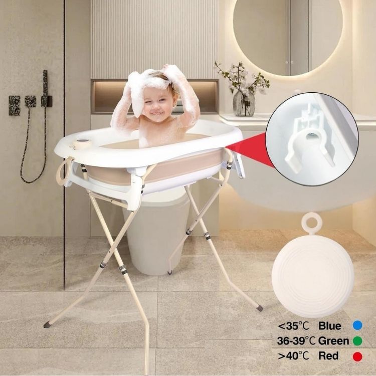 אמבטיית סיליקון מתקפלת ענקית עם מעמד מיניגו – צבע בז׳