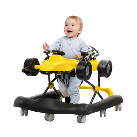 הליכון 2 ב1 מכונית מירוץ צבע צהוב מומי