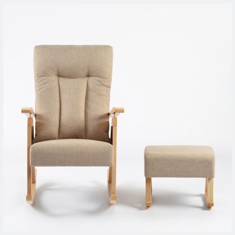 כורסאת הנקה נדנדה בז’ עם גב מתכוונן והדום מתנדנד