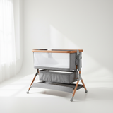 MINIGO עריסה מתחברת דמוי עץ – מתנדנד, אפור | עריסה לתינוק