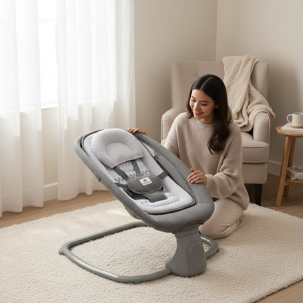 מאסטלה 4 ב-1 – נדנדה חשמלית וטרמפולינה עם מגש אוכל נשלף