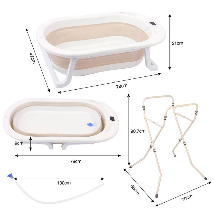אמבטיית סיליקון מתקפלת – מעמד מתקפל ומד חום, בז׳ | אמבטיה לתינוק