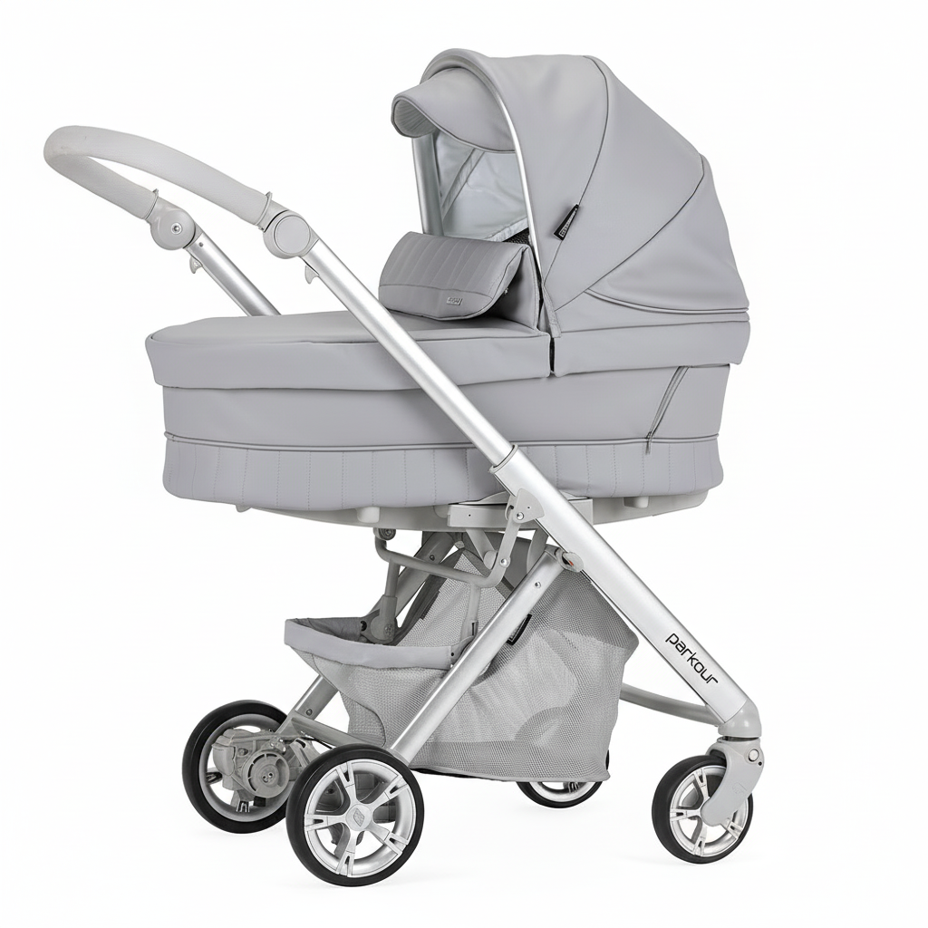 בבהקאר פארקור 051 – אפור דמוי עור | עגלת תינוק