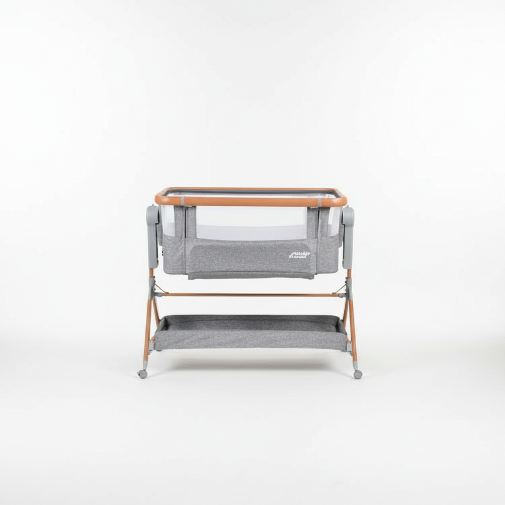 MINIGO עריסה מתחברת דמוי עץ – מתנדנד, אפור | עריסה לתינוק