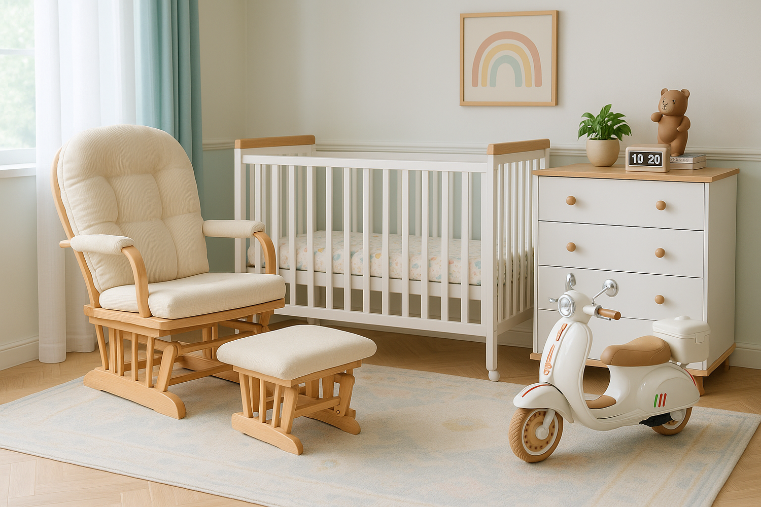 מיניגו – מיטת תינוק ושידת החתלה לבן שילוב עץ | חדר תינוק