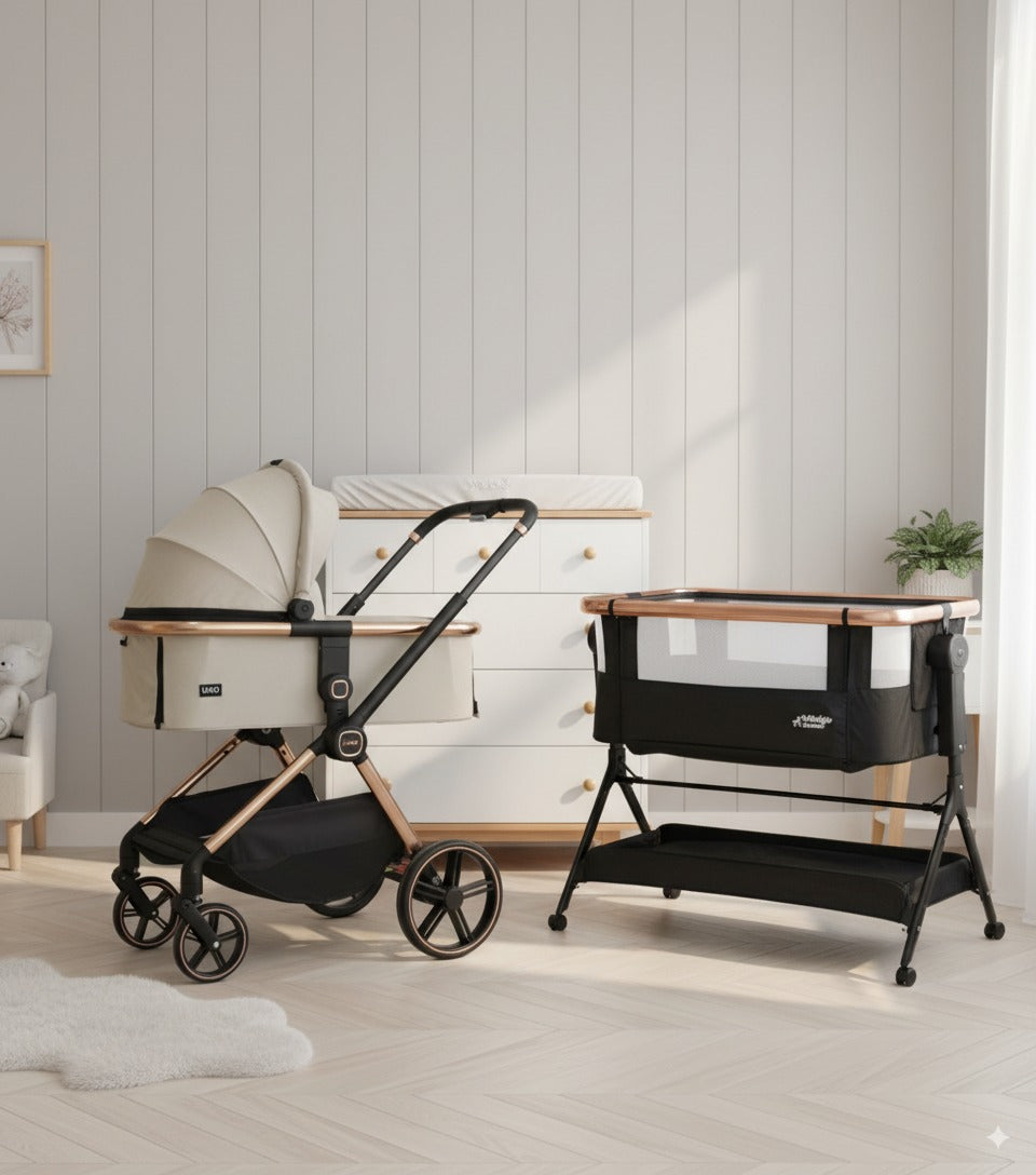 חבילת לידה מלאה – עגלה JANE, עריסה Minigo, שידה 80 ס"מ