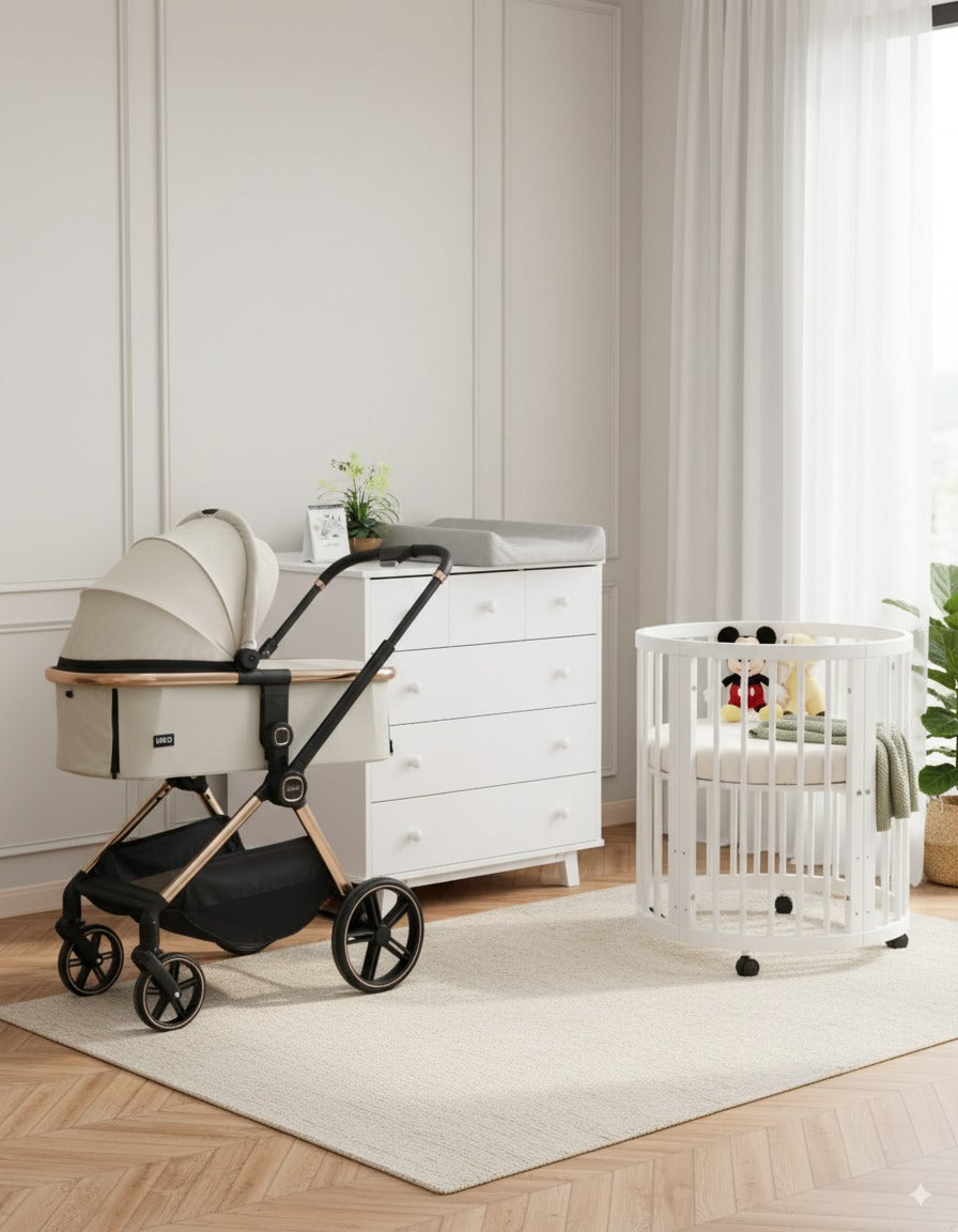 JANE חבילת לידה מקיפה – עגלה, עריסה ושידה תואמת | חבילת לידה