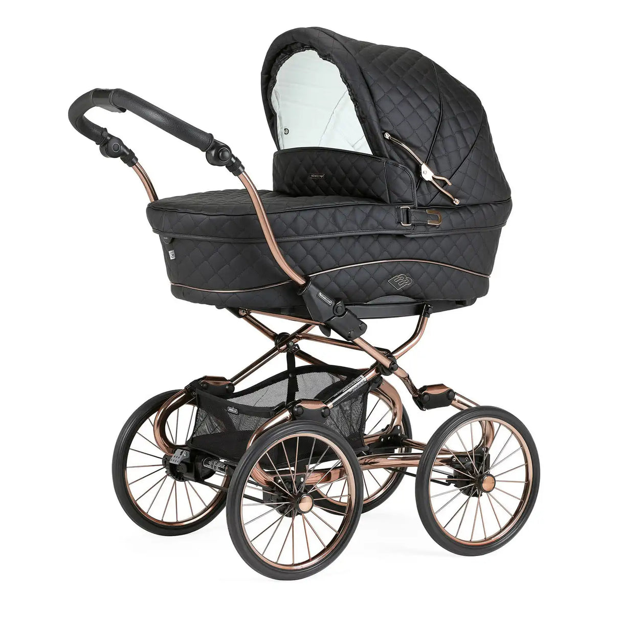 בבהקאר סטיילו – שחור עם שילדה רוז גולד | עגלת תינוק