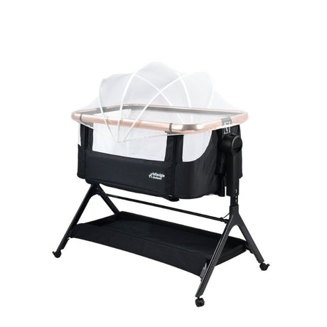 עריסה MINIGO דלוקס שחור ורוז גולד בד נושם ומאוורר