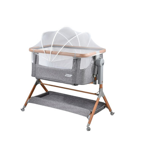 עריסה מתחברת MINIGO אפור דמוי עץ עם דפנות רשת