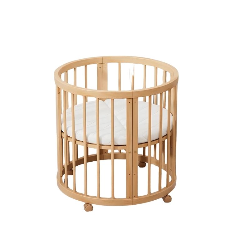 עריסה קן לציפור מעץ טבעי עגול נייד עם גלגלים