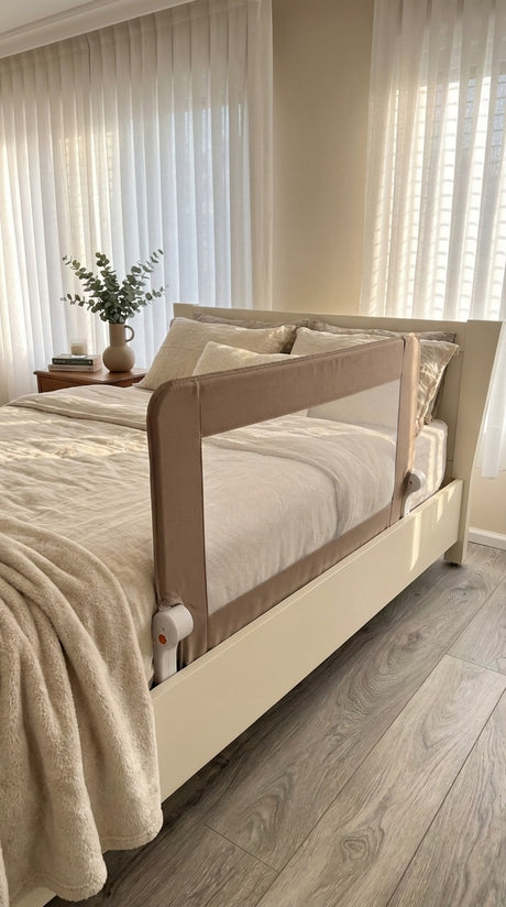 מגן מיטה 150 ס״מ – גובה 66 ס״מ, בז' / חום | מגיני מיטה