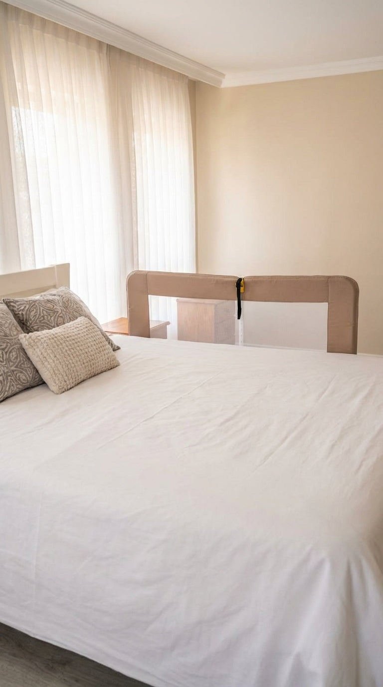 מגן מיטה 120 ס״מ – גובה 66 ס״מ, בז' / חום | מגיני מיטה