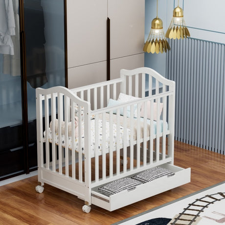 מיטה לתינוק עם מגירת אחסון וגימור עץ טבעי